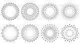 Fototapeta Abstrakcje - Set of dot ornaments. Frames made of dots. Round pattern. Circle shapes. Design background for invitations and holiday cards.