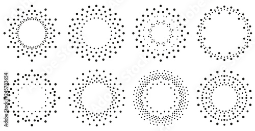 Set of dot ornaments. Frames made of dots. Round pattern. Circle shapes. Desi...