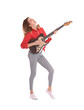 © New Africa - Young woman playing electric guitar on white background
