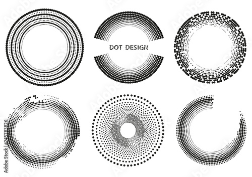 Set of dot ornaments. Frames made of dots. Round pattern. Circle shapes. Desi...