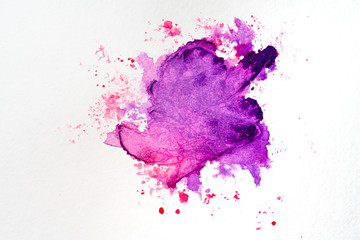 Wall Mural - watercolor stain on paper red purple with droplets of paint, bright on the texture of watercolor paper.