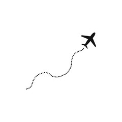Wall Mural - Airplane line path vector icon of air plane flight route with start point and dash line trace