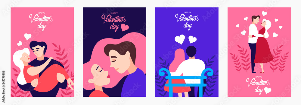 set of postcards to the day of saint Valentin. vector cartoon illustration - obrazy, fototapety, plakaty 