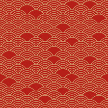 Red Chinese Seamless Pattern, Oriental Background. Vector Illustration