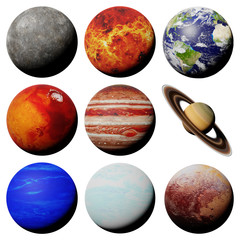 Wall Mural - the planets of the solar system isolated on white background