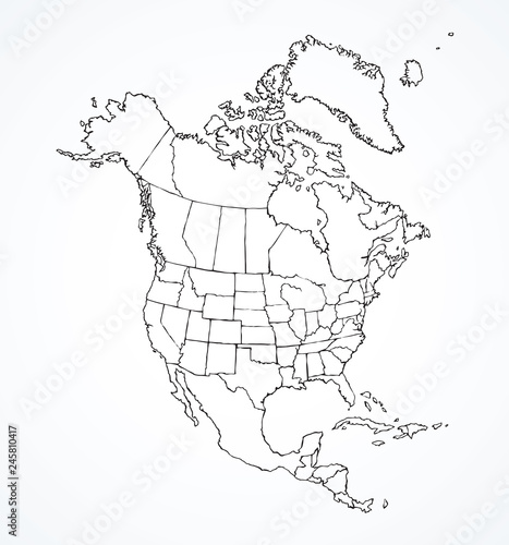 Cuadros en Lienzo North American continent with contours of countries