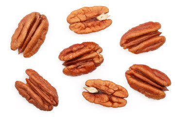 Canvas Print - pecan nut isolated on white background. Top view. Flat lay