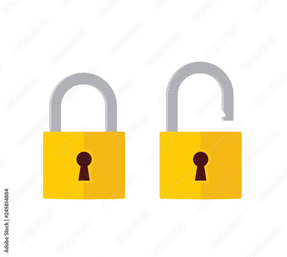 Lock open and lock closed icons. Padlock symbol - stock vector. - obrazy, fototapety, plakaty 