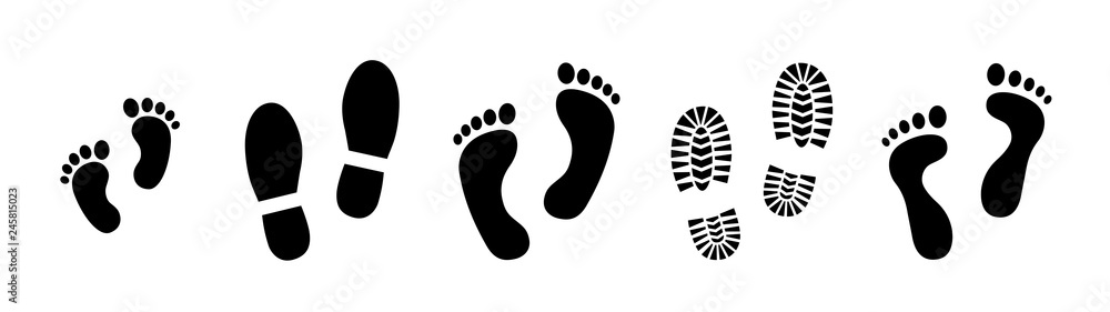 Set different human footprints. Baby footprint - stock vector. - obrazy, fototapety, plakaty 