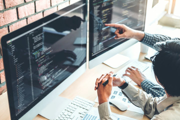 Wall Mural - developing programmer team development website design and coding technologies working in software co