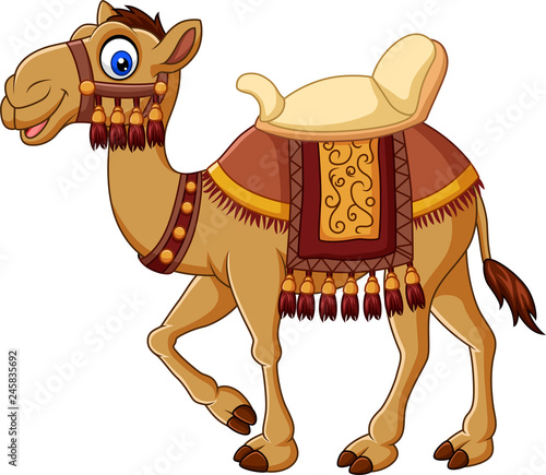 Cuadros en Lienzo Cartoon funny camel with saddlery