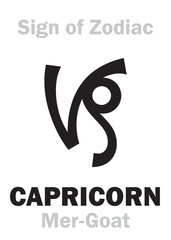 Astrology Alphabet: Sign of Zodiac CAPRICORN (The Mer-Goat). Hieroglyphics character sign (single symbol).