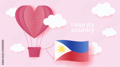 Hot Air Balloons In Shape Of Heart Flying In Clouds With