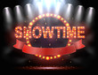 Showtime background illuminated by spotlights