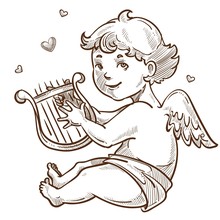 Angel With Harp And Wings Cupid Valentines Day