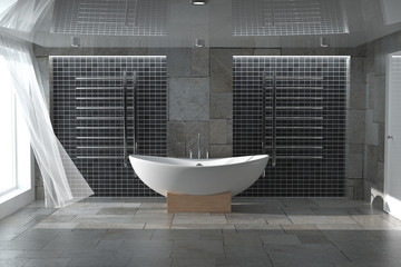 Poster - Modern White Bathtube in Bathroom Interior. 3d Rendering