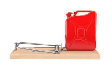 Aufkleber - Fake Fuel Concept. Red Metal Jarrycan in Wooden Mousetrap. 3d Rendering