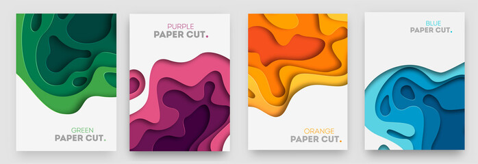 Wall Mural - vertical banners set with 3d abstract background and paper cut shapes. vector design layout for busi