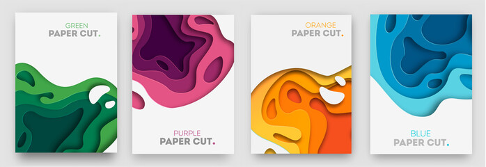 Wall Mural - vertical banners set with 3d abstract background and paper cut shapes. vector design layout for busi