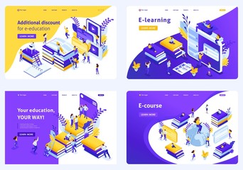 Wall Mural - isometric set landing page for education