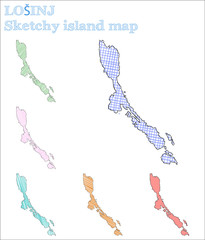 Losinj sketchy island. Beauteous hand drawn island. Bizarre childish style Losinj vector illustration.