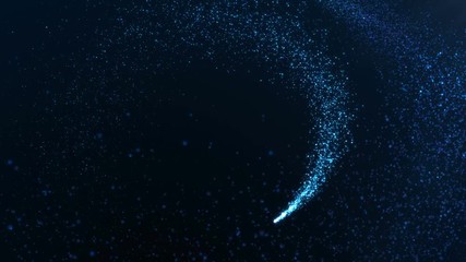 Wall Mural - Abstract holiday background with shining blue sparkling particles on black. 4K motion graphic.