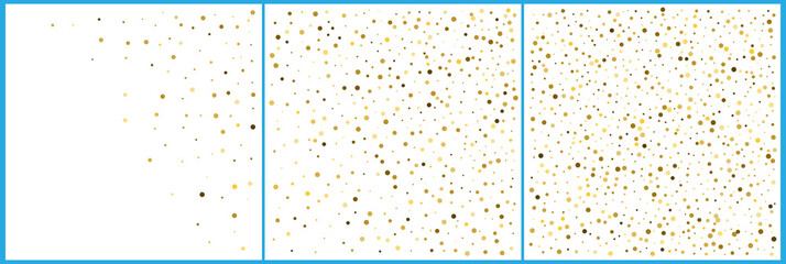 Wall Mural - Gold polka dot confetti celebrations. Simple festive modern design. Holiday vector. Set 3 in 1