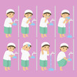 Muslim boy perform ablution steps, to clean self before prayer or shalat. Ablution steps for children vector collection
