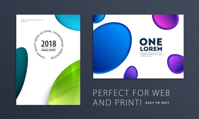 Wall Mural - Design of brochure smooth soft template. Creative abstract set, annual report, horizontal cover, flyer in A4 with colourful smooth shapes for branding, exhibition. Business vector presentation.
