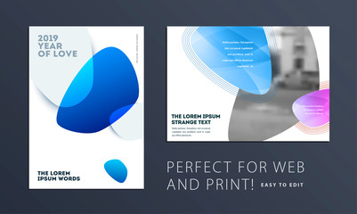 Wall Mural - Design of brochure smooth soft template. Creative abstract set, annual report, horizontal cover, flyer in A4 with colourful smooth shapes for branding, exhibition. Business vector presentation.