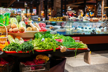 Fresh Vegetables And Fruits In Vegan Food Store  B