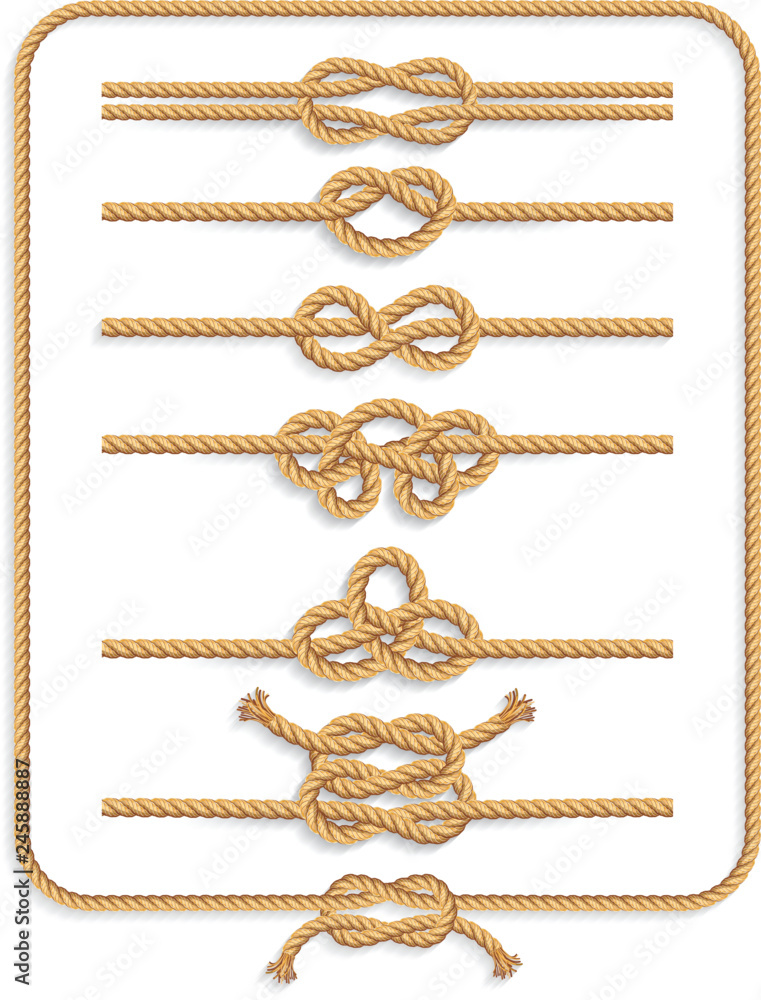 Rope knots collection. Vector illustrations. - obrazy, fototapety, plakaty 