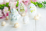 Fototapeta Zwierzęta - Easter eggs, bunny and spring flowers