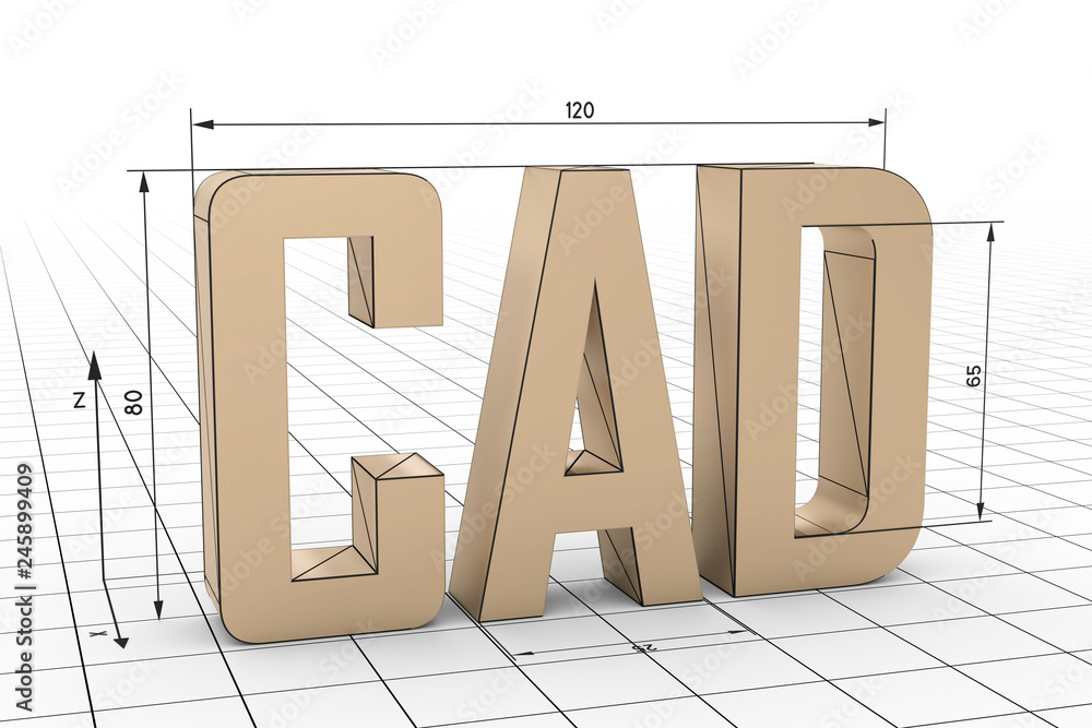 3D Illustration CAD Gitternetz weiß - obrazy, fototapety, plakaty 