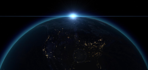 Wall Mural - rising sun above america in outer space.elements of this image furnished by nasa