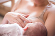 Young mother using nursing bras breast while feeding