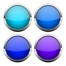 Blue Glass Buttons. Shiny Round 3d Web Icons