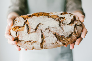 Wall Mural - Baker or chef holding fresh made bread