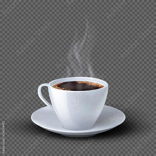 Fotografía White realistic coffee cup with smoke isolated on transparent background