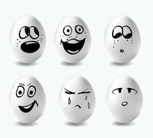 Funny Eggs. This Is Image Of Funny Eggs On White Background. Faces On The Eggs. Funny Easter Smile Eggs