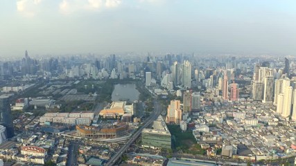 Wall Mural - Panorama of Bangkok central business downtown. Beautiful aerial view of big city life.