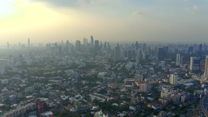 Wall Mural - Panorama of Bangkok central business downtown. Beautiful aerial view of big city life.