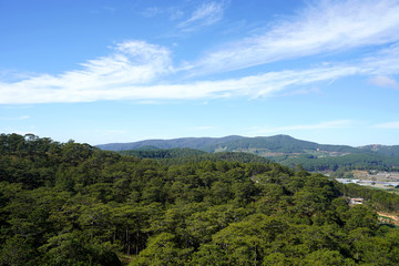 Dalat, Vietnam - January 9, 2019: High angle view at Robin Hill in Dalat, Vietnam. a favorite destination for tourists.