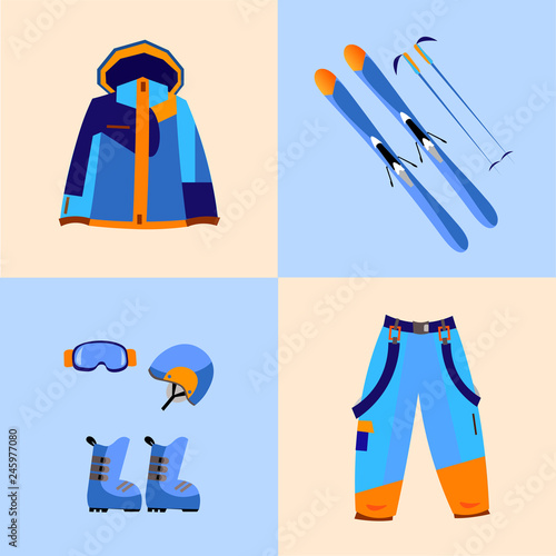 Ski And Snowboarding Equipment Flat Vector Illustration Winter