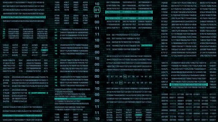 Poster - HUD Futuristic Digital Data Number Code Animation For Screensaver, Background. Motion Abstract Binary Decimal Number Monitor Display.