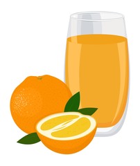 Wall Mural - Orange drink. Glass of orange juice and slices of orange fruit. Vector illustration on white background