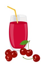 Poster - Cherry juice. A glass of cherry juice and cherries. Vector illustration on white background