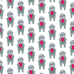 Sticker - sloth pattern with red hearts