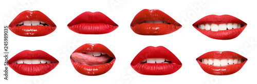 Cuadros en Lienzo Set of mouths with beautiful make-up isolated on white