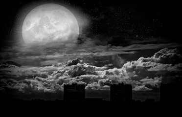 Wall Mural - Full moon over a gloomy, deserted city